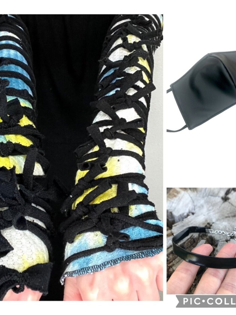 BUNDLE DEAL! Mummy Gloves Black Blue Leather Look Mask Choker Necklace Handmade